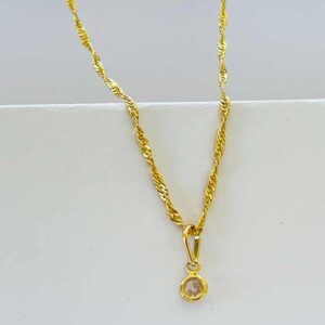 Corrente Singapura com Pingente Ponto de Luz em Zircônia - Banhada a Ouro 24K (44cm)