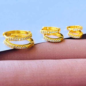 Trio de Argolas Cravejadas com Zircônias Banhado a Ouro 24K